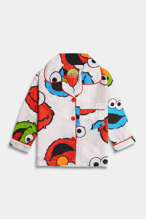 Printed Monster Nightsuit - White