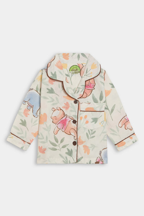 Printed Bear Nightsuit - White