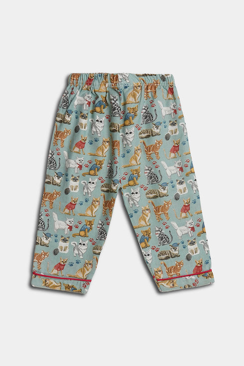 Printed Cats Nightsuit - Full Sleeves