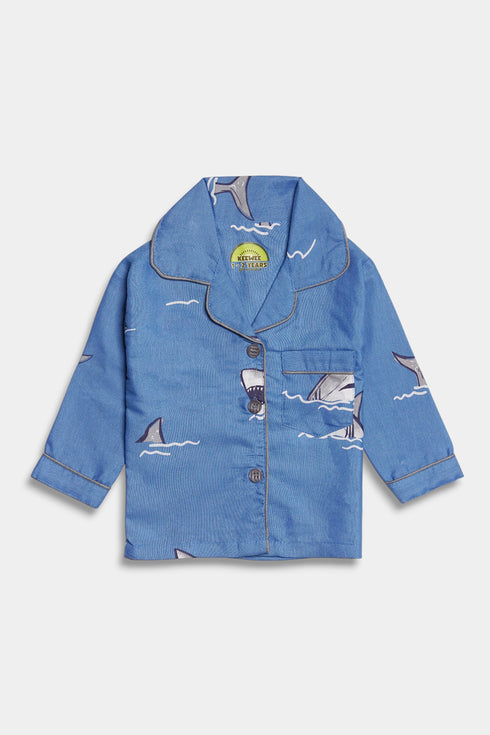 Printed Shark Nightsuit - Blue
