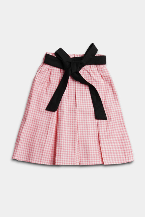 Printed Bow Pleated Skirt Set - Black