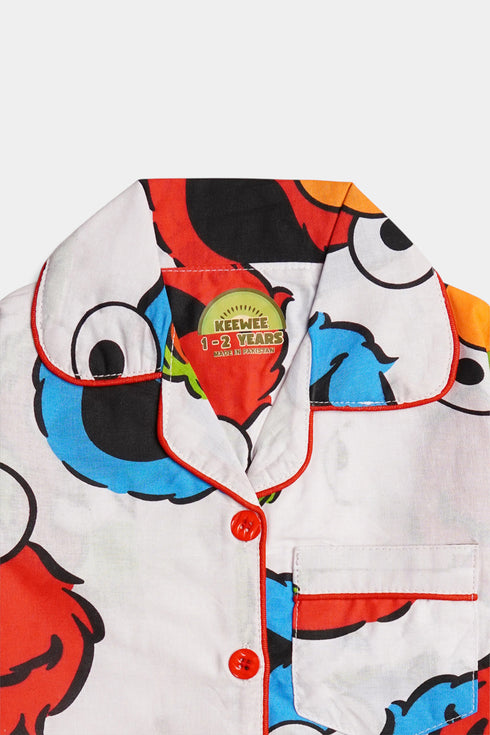 Printed Monster Nightsuit - White