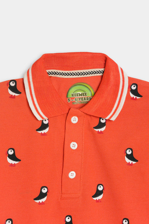 Printed Bird Polo Set - Orange