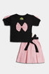 Printed Bow Pleated Skirt Set - Black