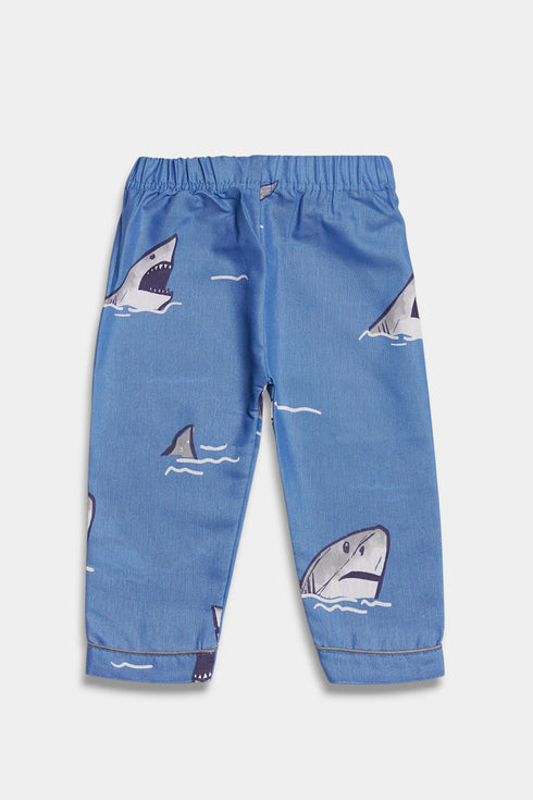 Printed Shark Nightsuit - Blue