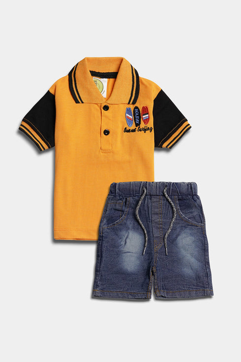 Embroidered Surf Polo Set - Black