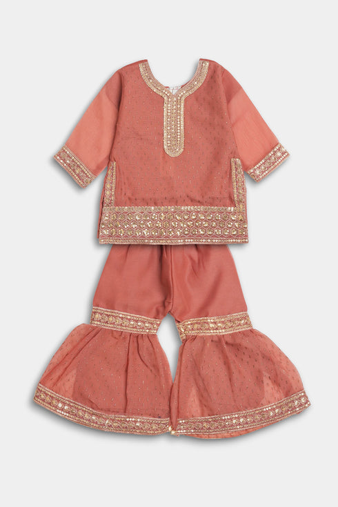 Embroidered Gharara Chiffon 3 Piece - Peach