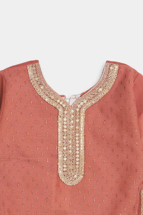Embroidered Gharara Chiffon 3 Piece - Peach