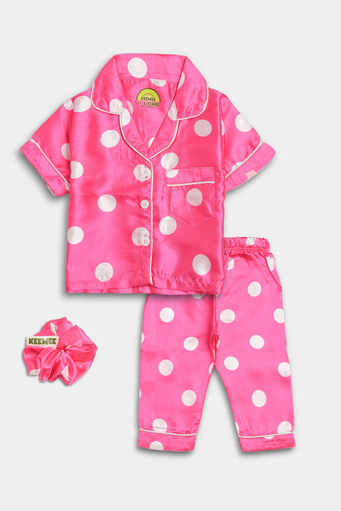 Printed Polka Nightsuit - Pink