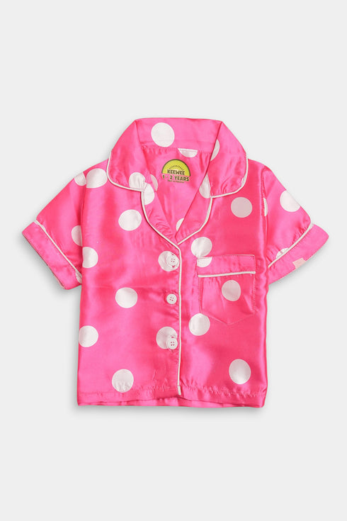 Printed Polka Nightsuit - Pink