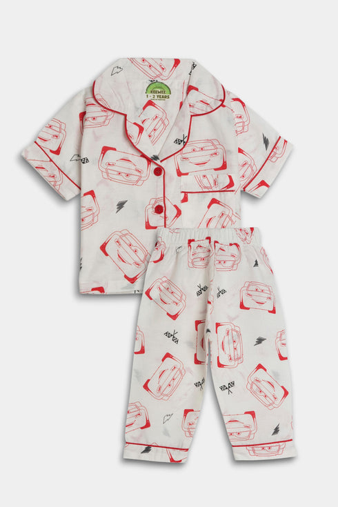 Printed Cars Nightsuit - White