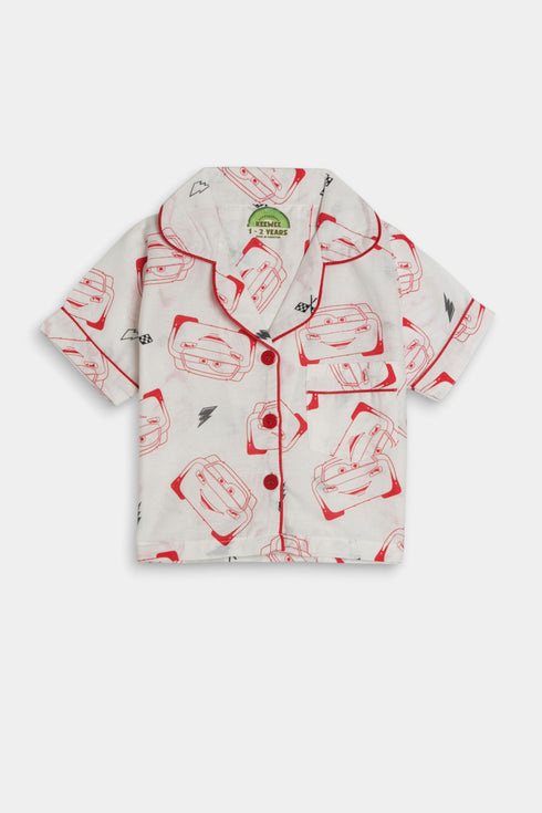Printed Cars Nightsuit - White