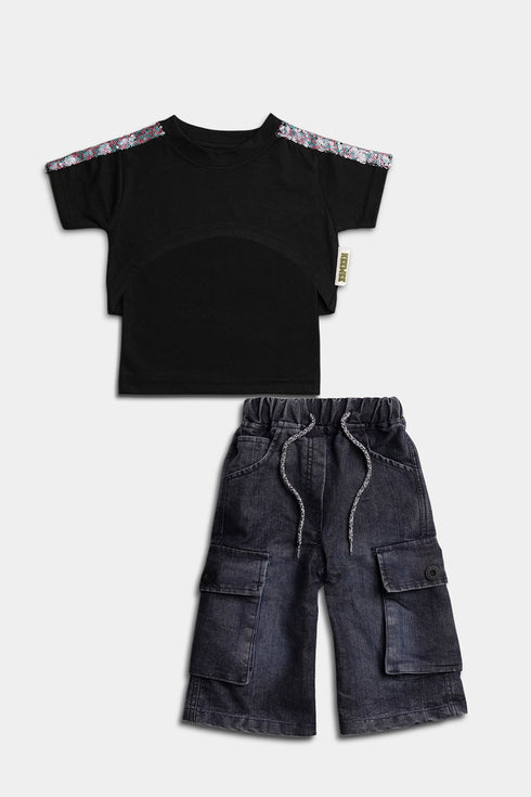 Sequins Cargo Set - Black