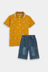 Printed Bird Polo Set - Mustard