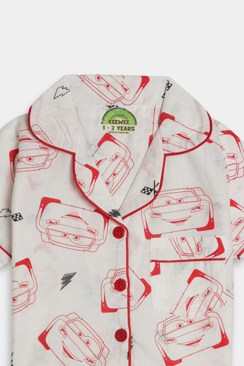 Printed Cars Nightsuit - White