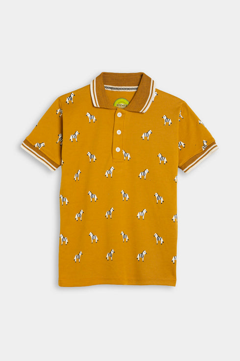 Printed Bird Polo Set - Mustard