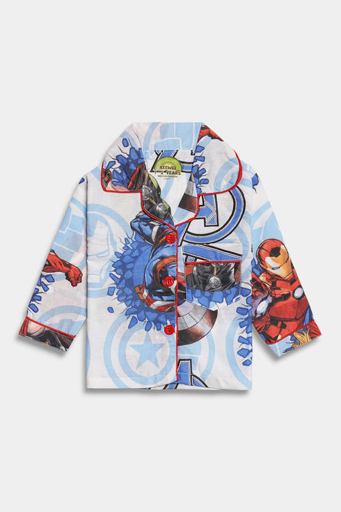 Printed Avengers Nightsuit - White