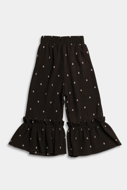 Printed Polka Plazo Set - Brown