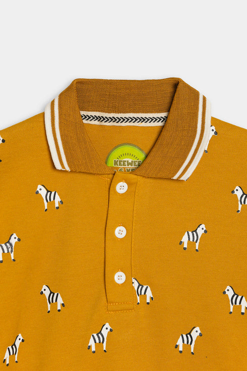 Printed Bird Polo Set - Mustard