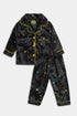 Printed Splash Silk Nightsuit - Black