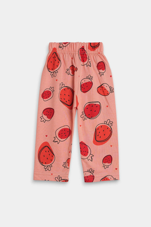 Printed Strawberry Nightsuit - Pink