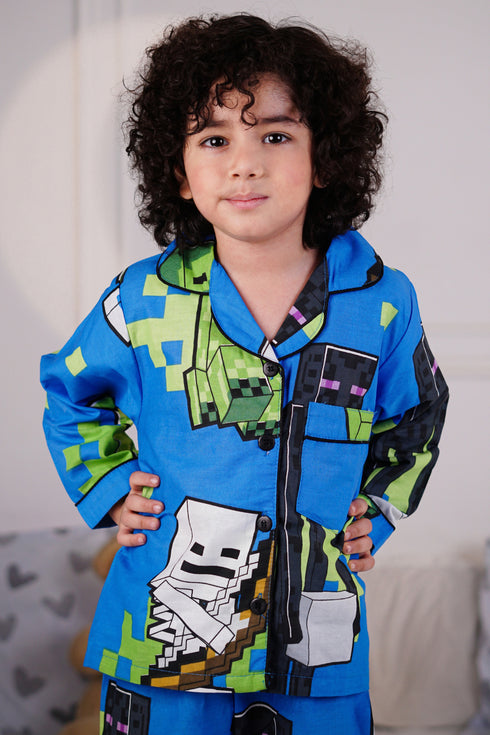 Printed Minecraft Nightsuit - Blue