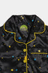 Printed Splash Silk Nightsuit - Black