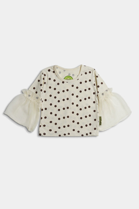 Printed Polka Plazo Set - Brown