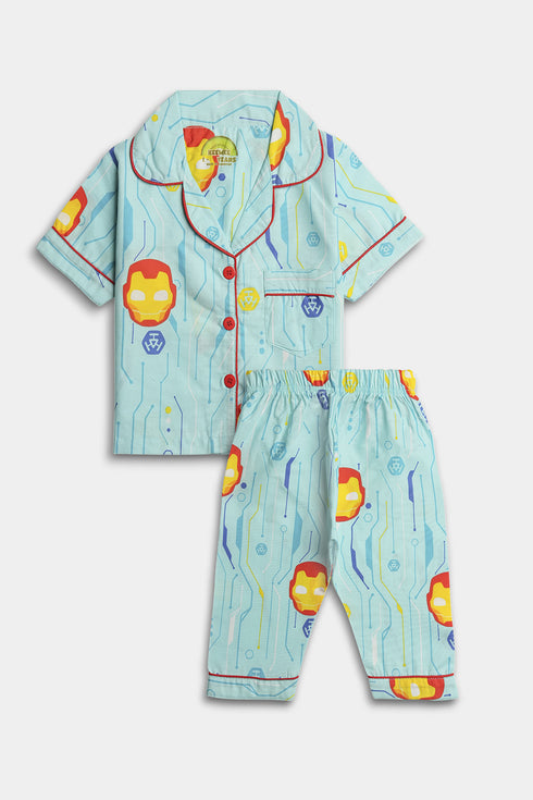 Printed Ironman Nightsuit - Blue