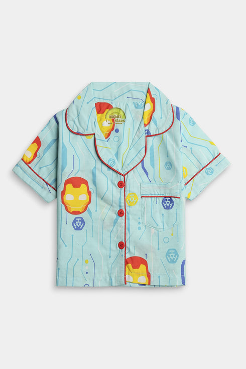 Printed Ironman Nightsuit - Blue