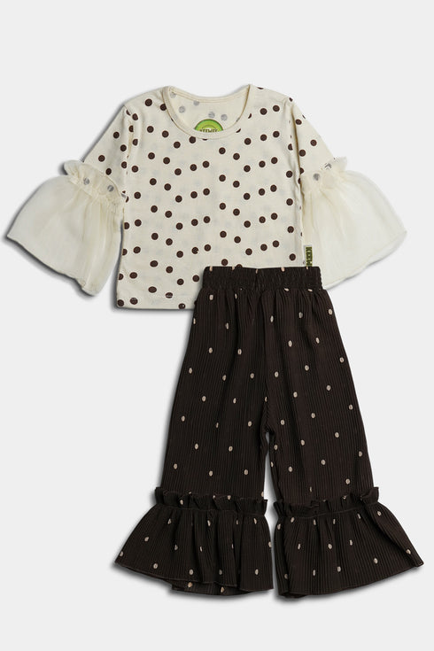 Printed Polka Plazo Set - Brown