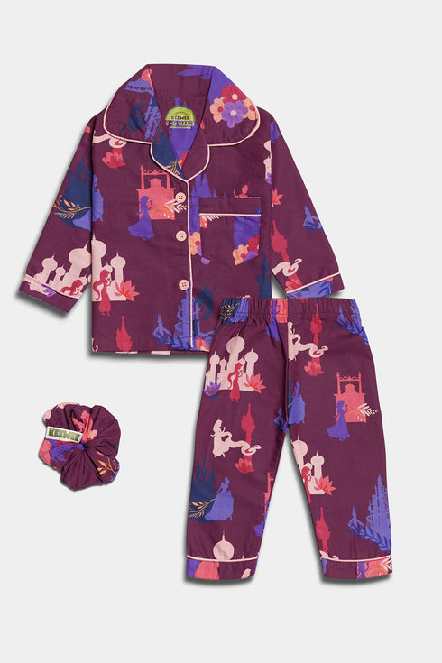 Printed Princess Nightsuit - Purple