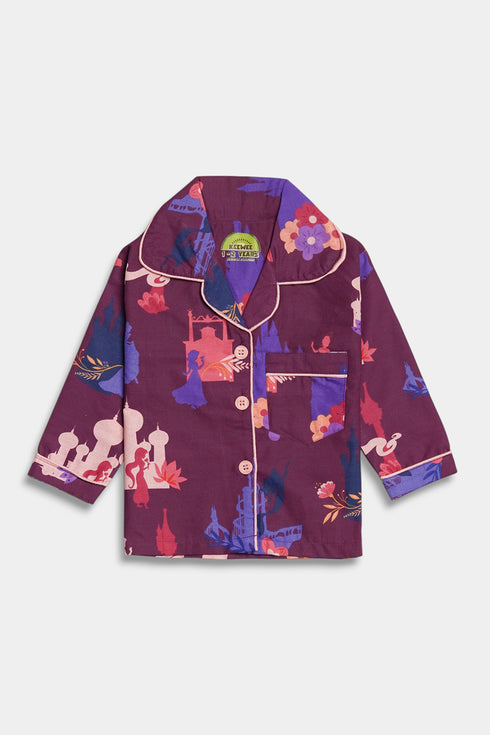 Printed Princess Nightsuit - Purple