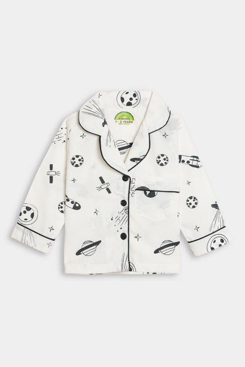 Printed Space Nightsuit - White