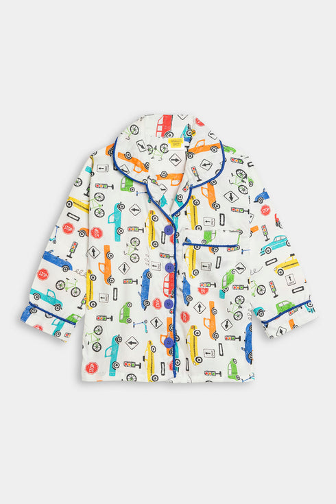 Printed Cars Nightsuit - White