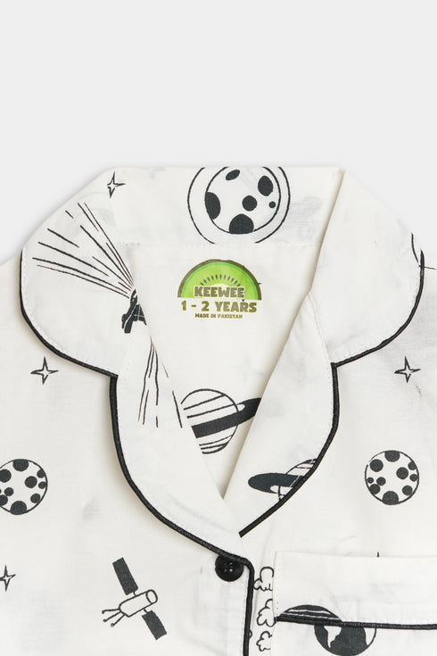 Printed Space Nightsuit - White