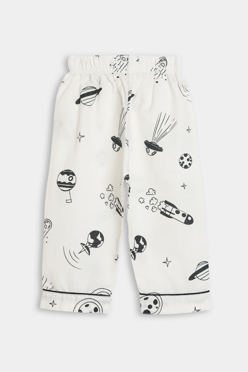 Printed Space Nightsuit - White