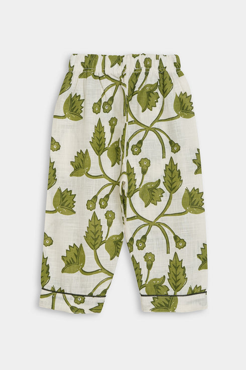 Printed Leaves Nightsuit - White