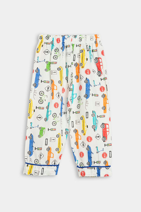 Printed Cars Nightsuit - White