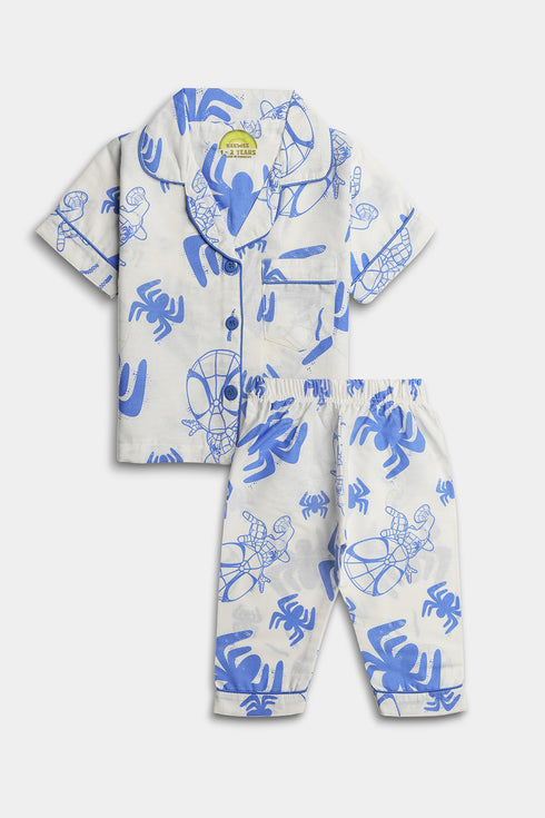 Printed Spiderman Nightsuit - White