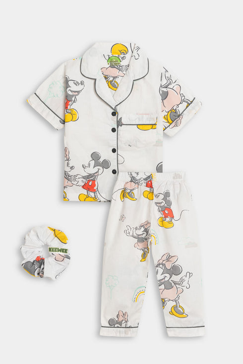 Printed Mouse Nightsuit - White