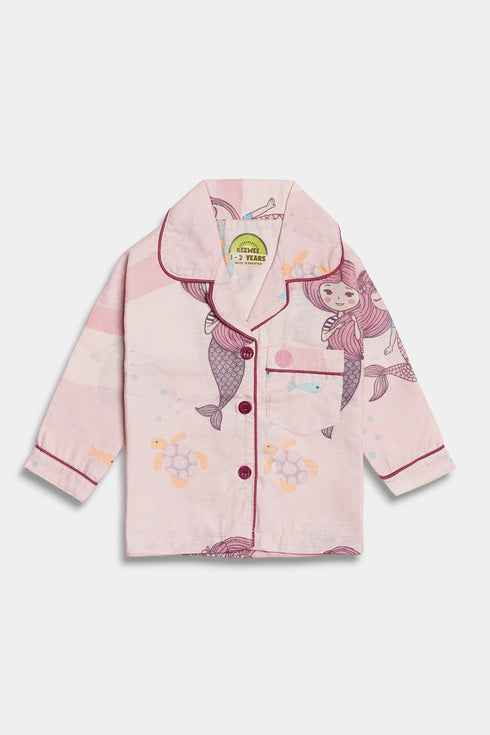 Printed Mermaid Nightsuit - Pink