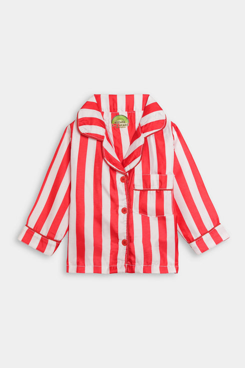 Printed Stripes Nightsuit - Red