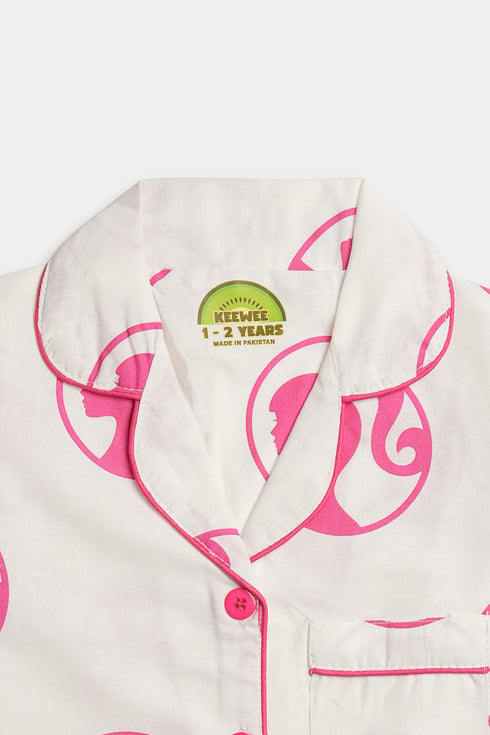 Printed Barbie Nightsuit - White