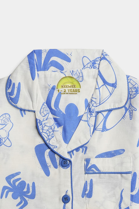 Printed Spiderman Nightsuit - White