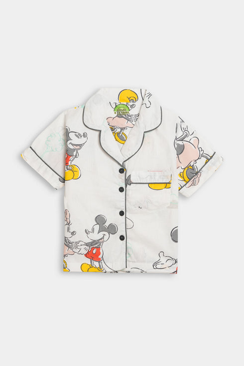 Printed Mouse Nightsuit - White