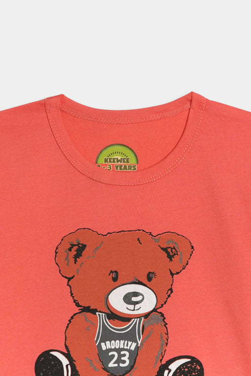 Printed Bear Nightsuit - Pink