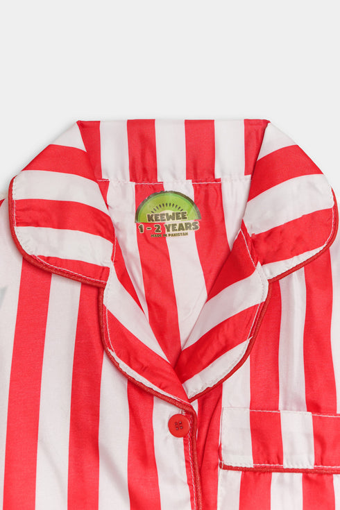 Printed Stripes Nightsuit - Red
