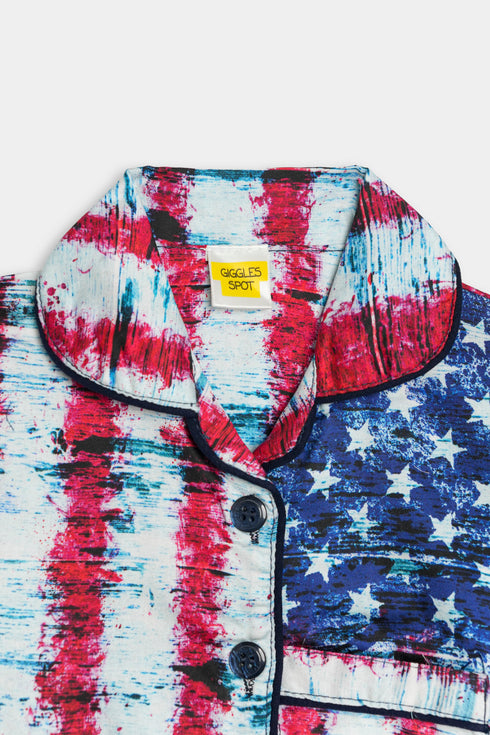 Printed America Nightsuit - Red