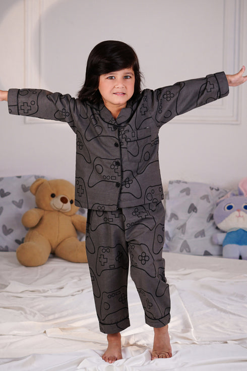 Printed Controller Nightsuit - Grey